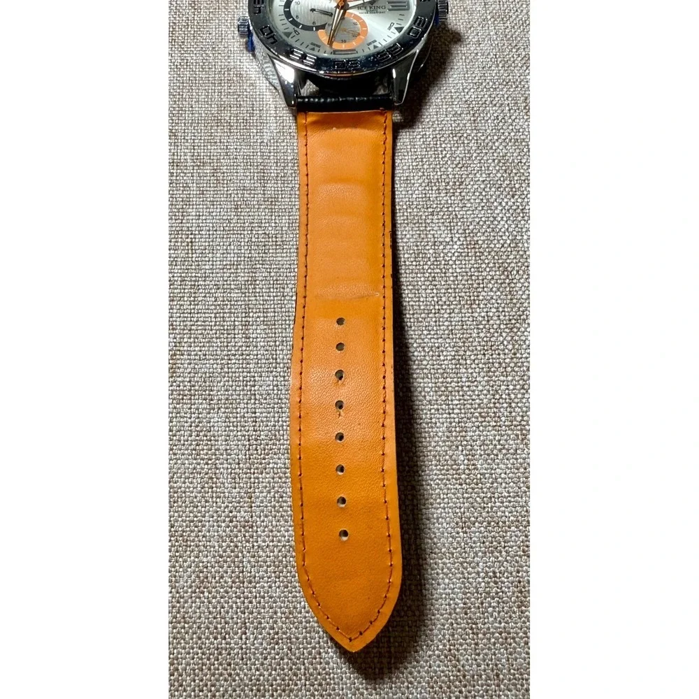 ICE KING Mens Orange Leather Strap Chronograph Watch Silver Dial Water Resistant